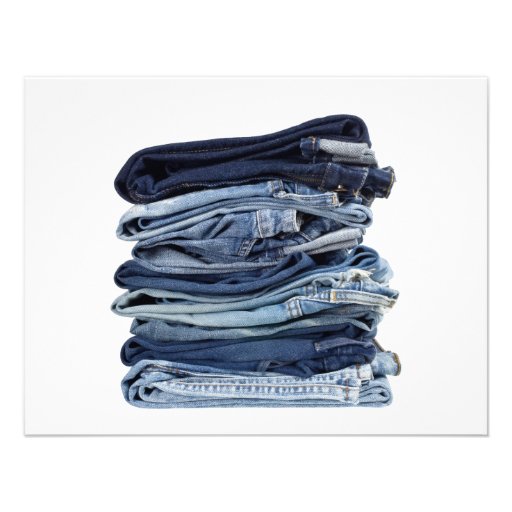 Stack of blue jeans invites