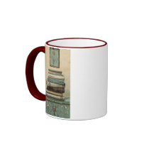 stack of books coffee mugs
