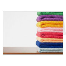 Stack of colourful microfiber towels cards