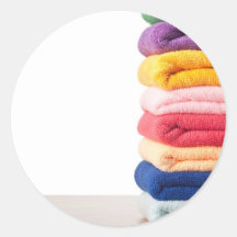 Stack of colourful microfiber towels round sticker
