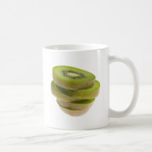 Stack of sliced kiwi fruit mugs