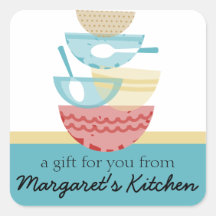 Stacked cooking baking mixing bowls gift tag label square sticker