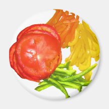 Stacked tomato with sliced peppers fridge magnets