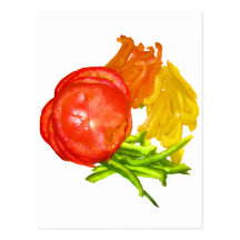 Stacked tomato with sliced peppers postcard