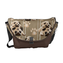Stacks of Pugs on Tan Stripe Courier Bag