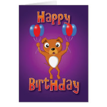staffordshire bull terrier - balloons - happy bday greeting card