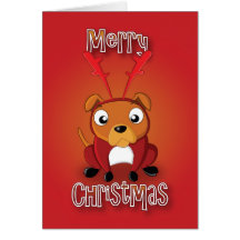staffordshire bull terrier - reindeer - merry xmas greeting card