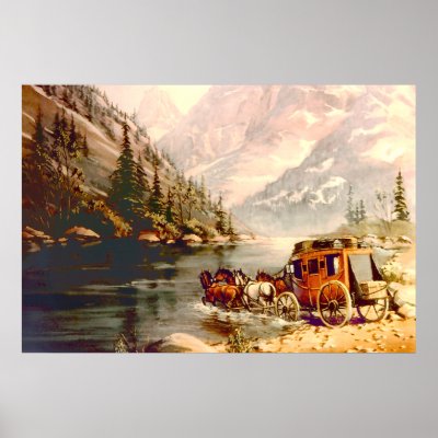 STAGECOACH RIVER CROSSING by SHARON SHARPE Posters by sharonsharpe