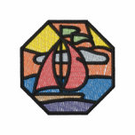 Stain Glass Sailboat Scene Embroidered Hoodie