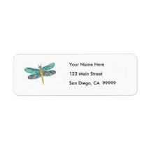 Stained Glass & Abalone Shell Dragonfly Return Address Label