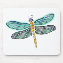 Stained Glass & Abalone Shell Dragonfly Mouse Pad