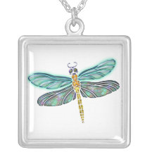 Stained Glass & Abalone Shell Dragonfly Necklace