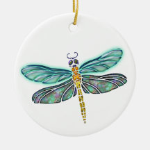 Stained Glass & Abalone Shell Dragonfly Christmas Ornament