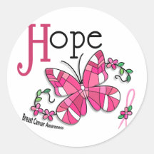 Stained Glass Butterfly 1 Breast Cancer Round Stickers