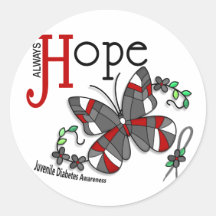 Stained Glass Butterfly Juvenile Diabetes Round Sticker