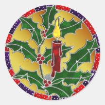 Stained glass candle and holly stickers