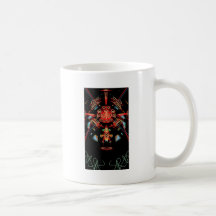 Stained glass cross in black, red and gold mugs