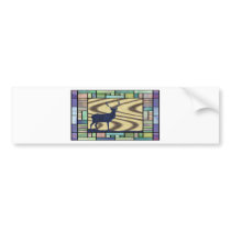 Stained glass deer-in-walnut-on-oak-background bumper sticker