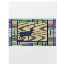 Stained glass deer-in-walnut-on-oak-background flyer