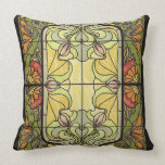 Stained Glass in Moss and Orange Throw Pillows