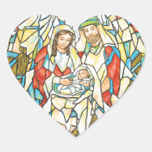 Stained Glass Nativity Painting Heart Stickers