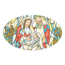 Stained Glass Nativity Painting Oval Stickers
