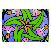 STAINED GLASS NOTE CARD MORNING GLORIES BY ARA