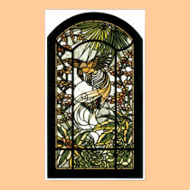 Stained Glass with bird and butterfly posters