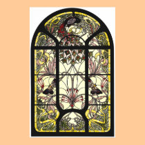 Stained Glass with Peacock and Butterflies Poster posters