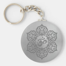 Stainless Steel Effect Floral Aum Graphic Keychains