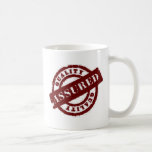 stamp quality assured red coffee mug