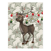 Standing Reindeer with Christmas Lights Post Card
