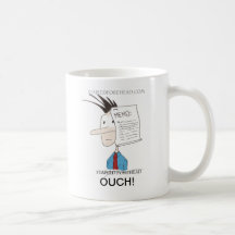 Stapled Forehead "OUCH" Coffee Mugs