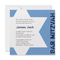 Star of David Bar Mitzvah -blue & white 2 Custom Invitation