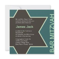 Star of David Bar Mitzvah Green & Brown 2 Personalized Invitation