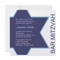 Star of David Bar Mitzvah - white & blue Announcements