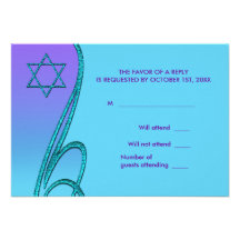 Star of David RSVP Cards Purple Teal Invites