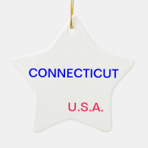 Star ornament with connecticut and hartford on it.