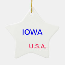 star ornament with iowa and des moines on it.
