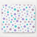 Star Pattern - Purple Pink and Blue on White Mousepad