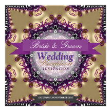 Star Royal Purple Gold Wedding Reception Invites