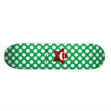 Star santa with green and red polka dots skate board