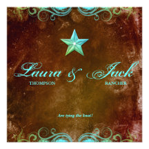 Star Wedding Invitation Vintage Brown Blue
