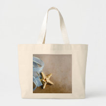 Starfish and blue ribbon canvas bag