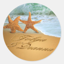 Starfish Couple ASK ME TO PUT NAMES IN THE SAND Round Sticker