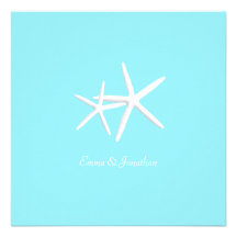 Starfish Decorated Aqua Beach Wedding Invitations