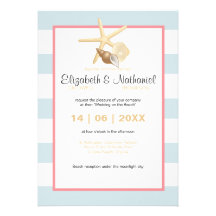 Starfish Destination Wedding Modern Stripe Custom Invitation