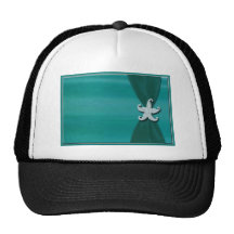 Starfish on aqua ribbon with silver trim hat