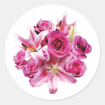 Stargazer Lilies and Roses Round Stickers
