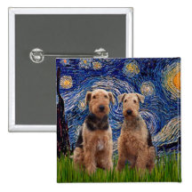 Starry Night - Airedale Terriers (two) Buttons